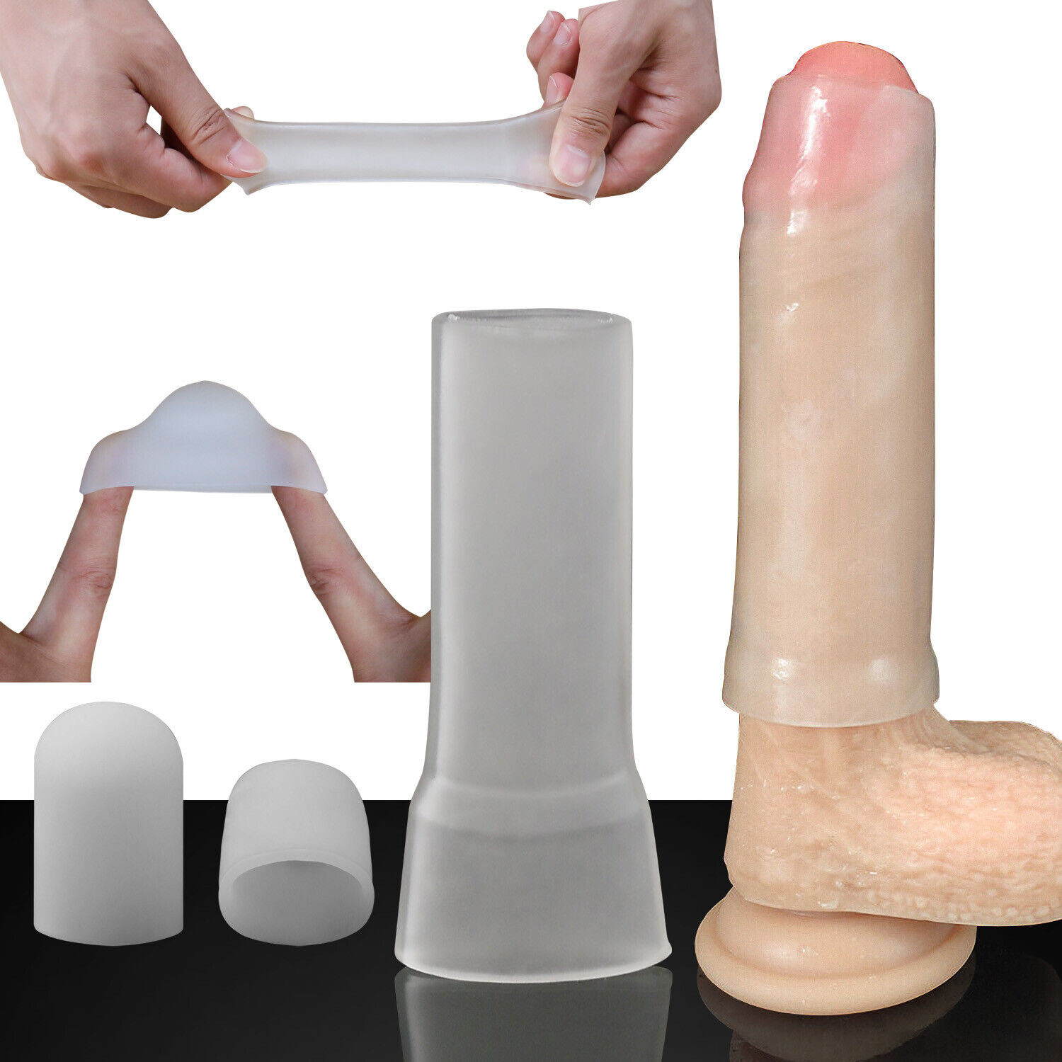 3Pcs Silicone Male Penis Extender Stretcher Max Enhancer Enlarger Sleeve Vacuum
