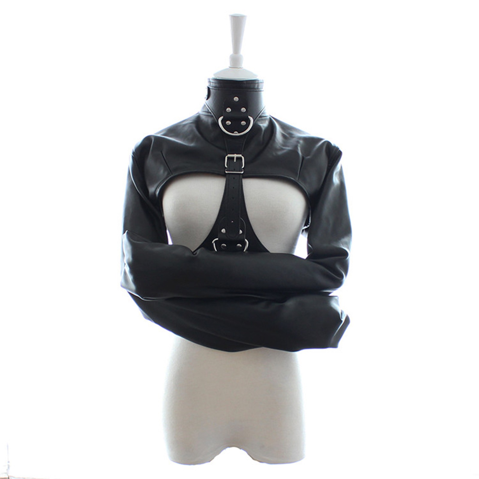 Straight Jacket PU Leather Open Chest Arm Harness Restraint Bondage BDSM Fetish