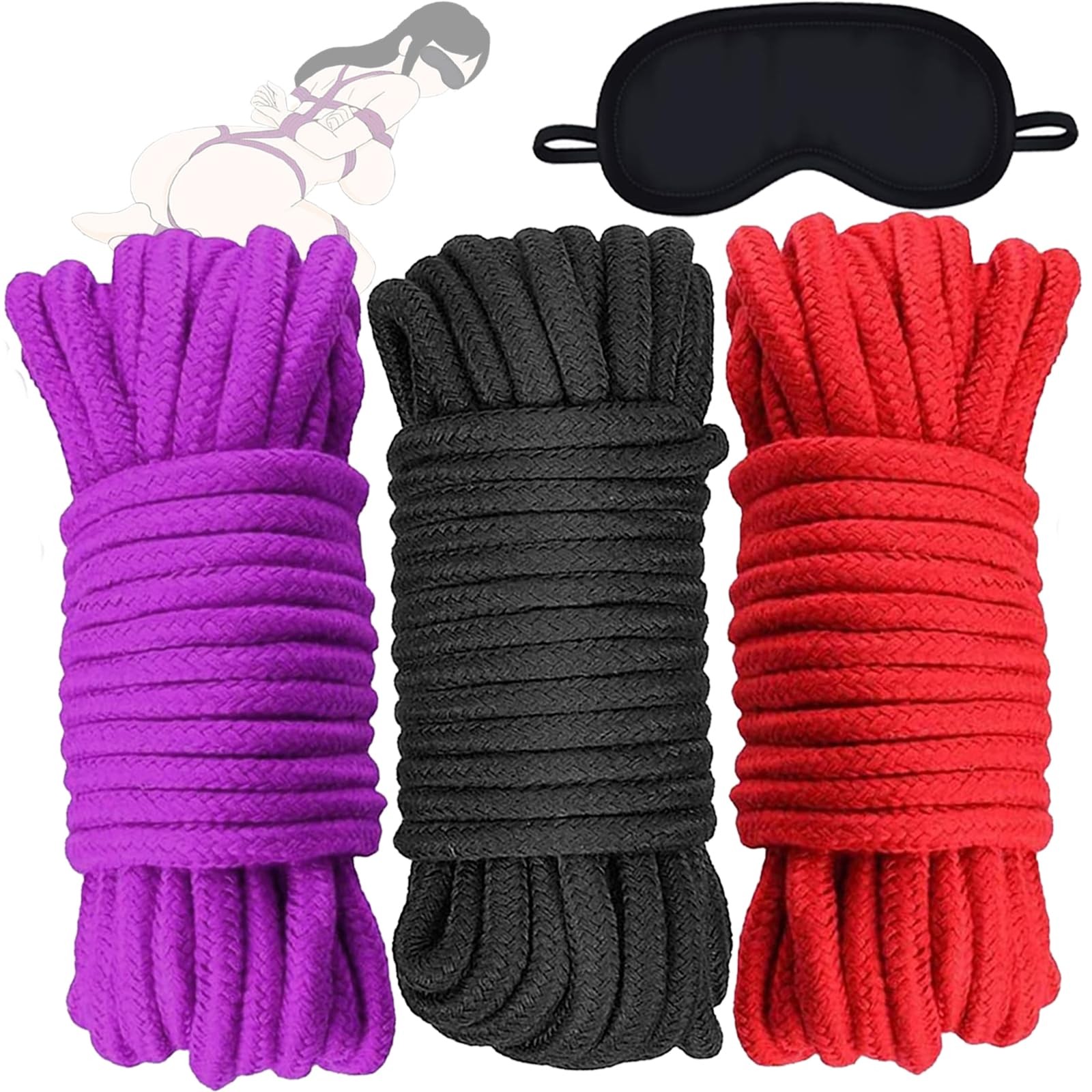 BDSM Bondage Rope with Blindfold Sex Toys, 3 Pack Black,red,purple