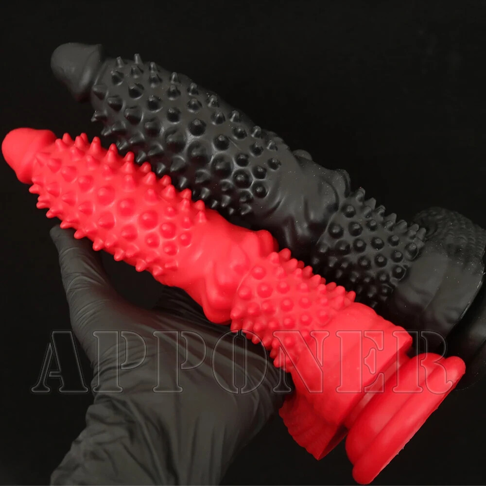 Black Red Dildo With Spikes Silicone Dildo With Suction Cup 38cm Long Penis Toys