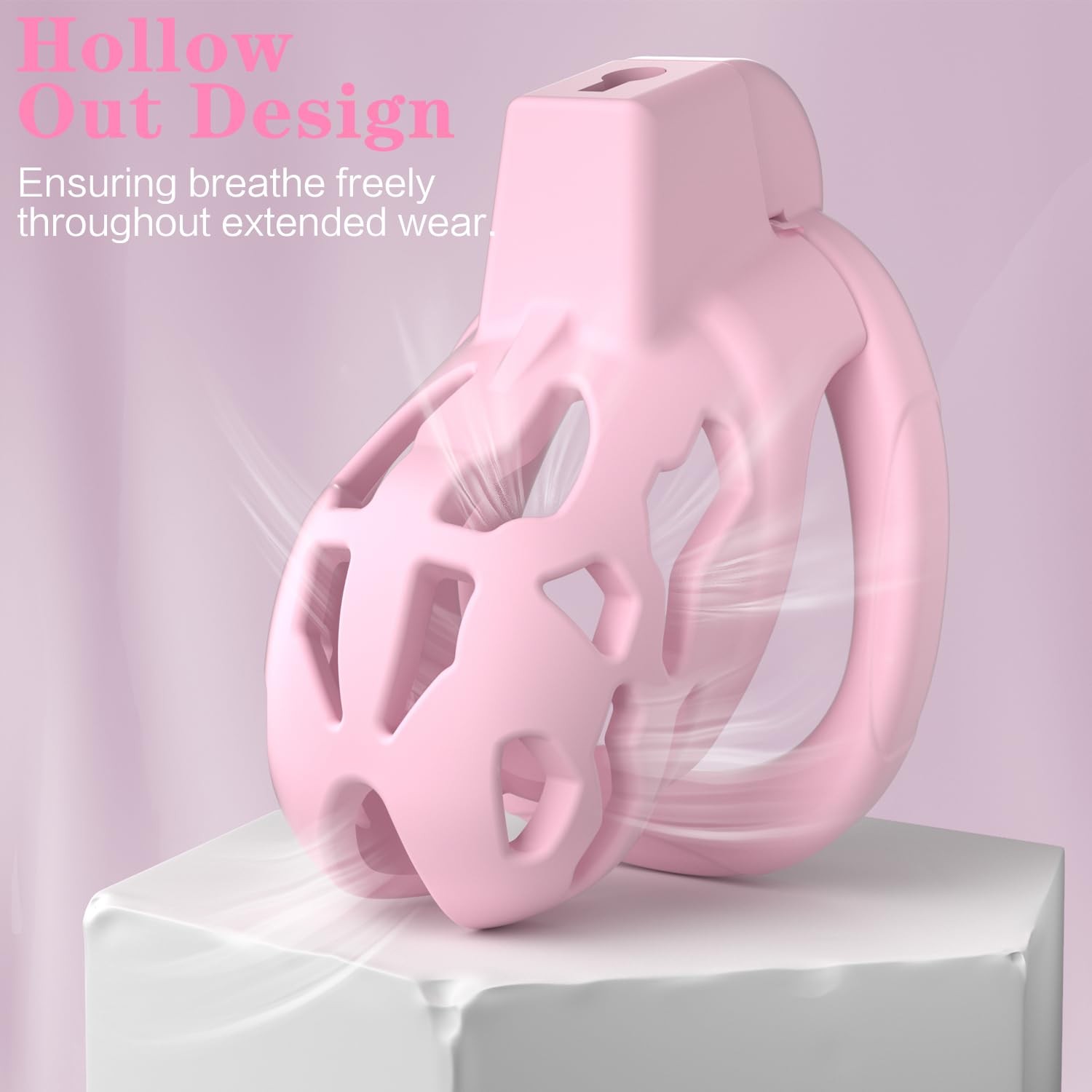 Male Chastity Cage, Small Devices with 5 Sizes Rings and Small, Pink