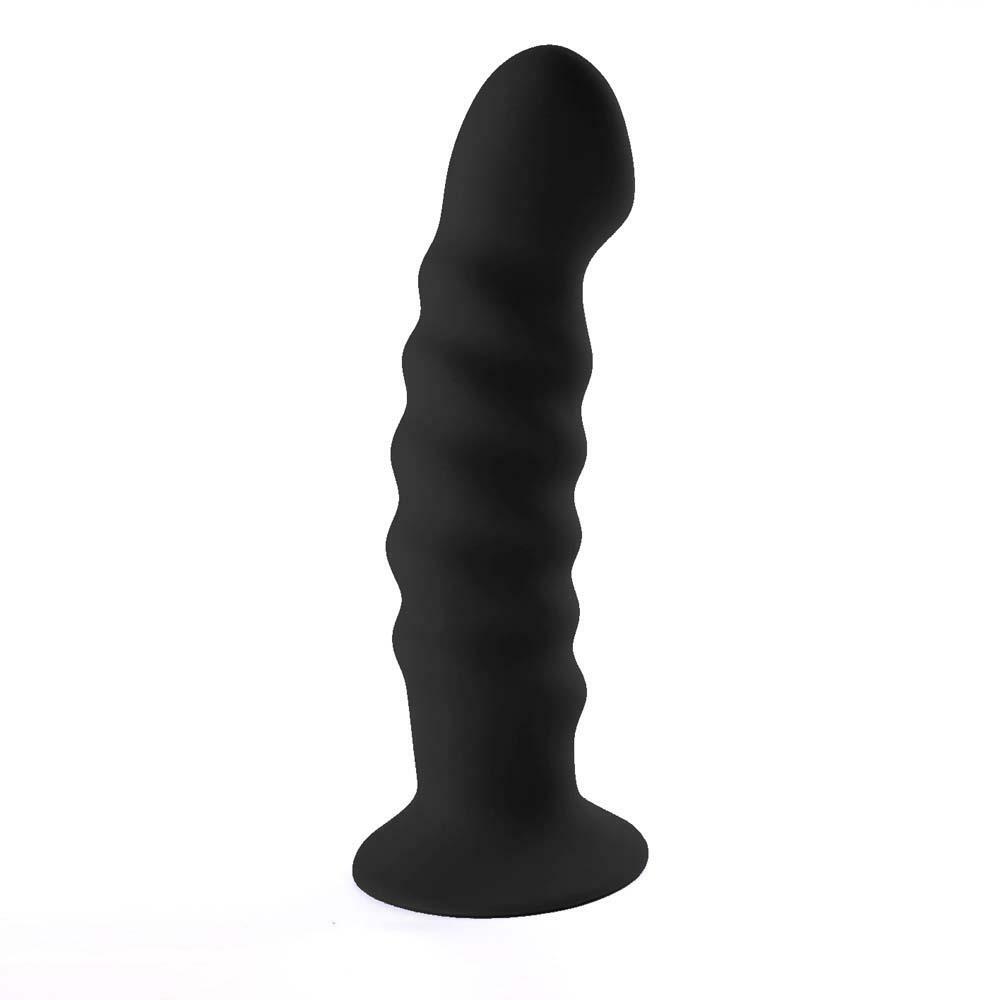 KENDALL SILICONE SWIRL PATTERN DILDO SILKY FINISH 8 INCH BLACK DONG