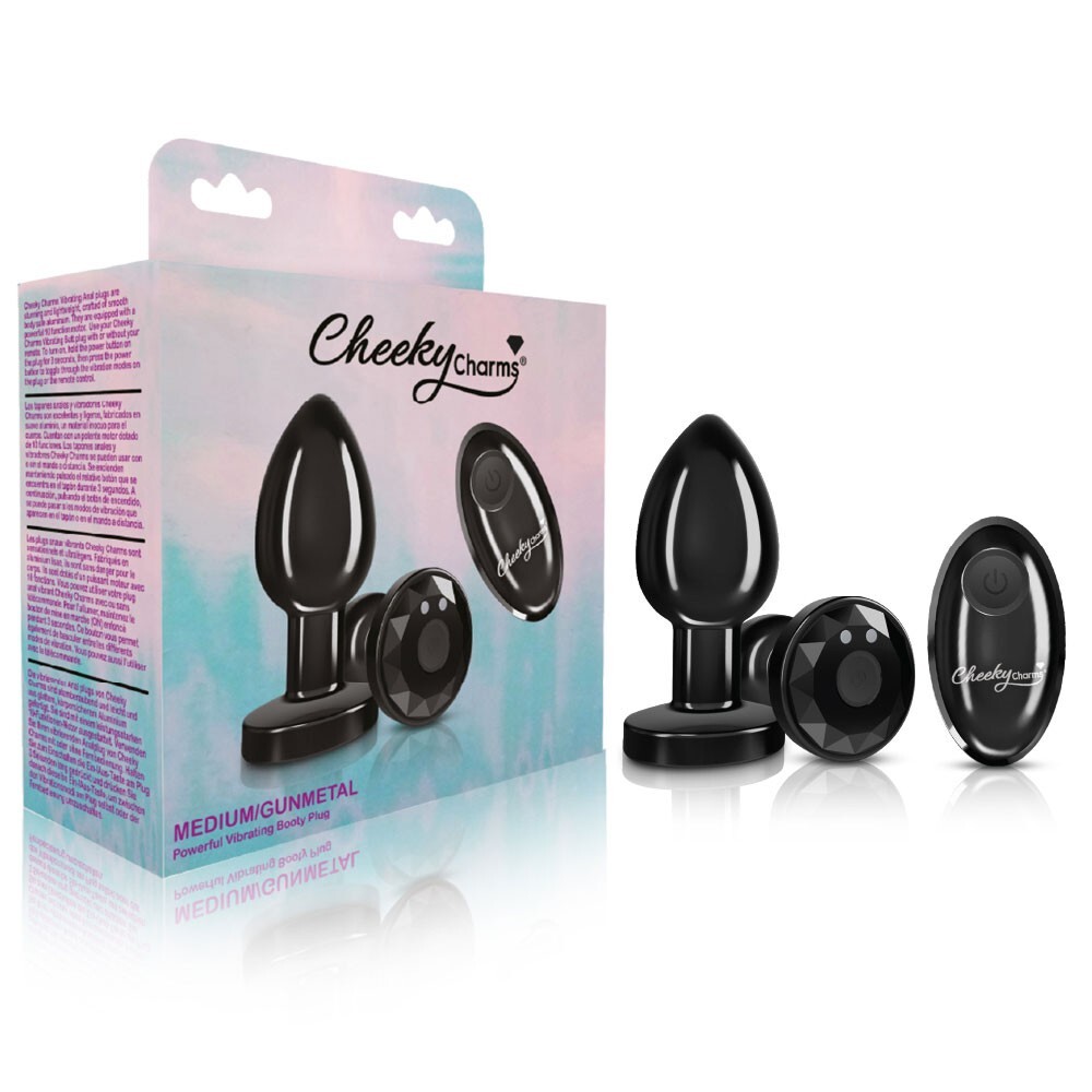 Viben Cheeky Charms Vibrating Metal Booty Plug w Remote Black – Gunmetal Medium