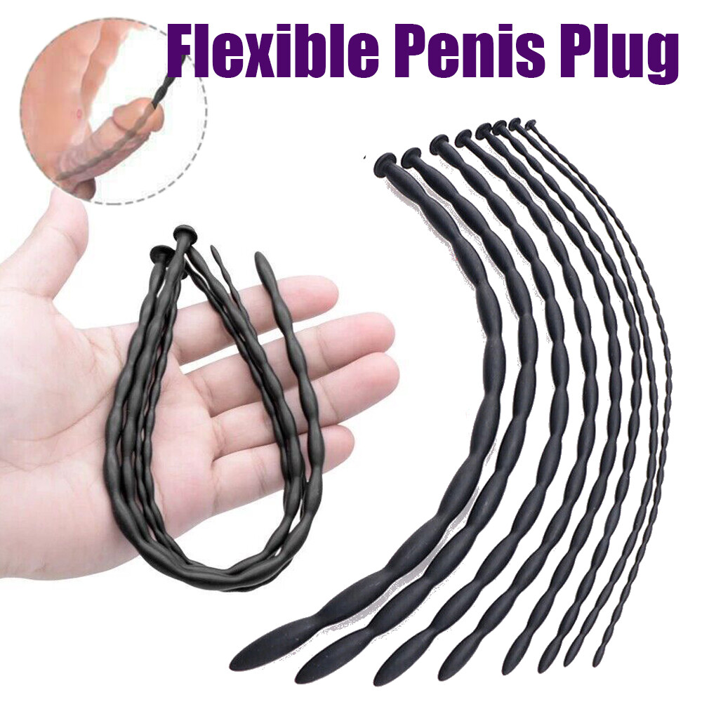 3-10mm Ribbed Silicone Urethral Sounding Dilator Penis Plug/ Rod for Men Bondage