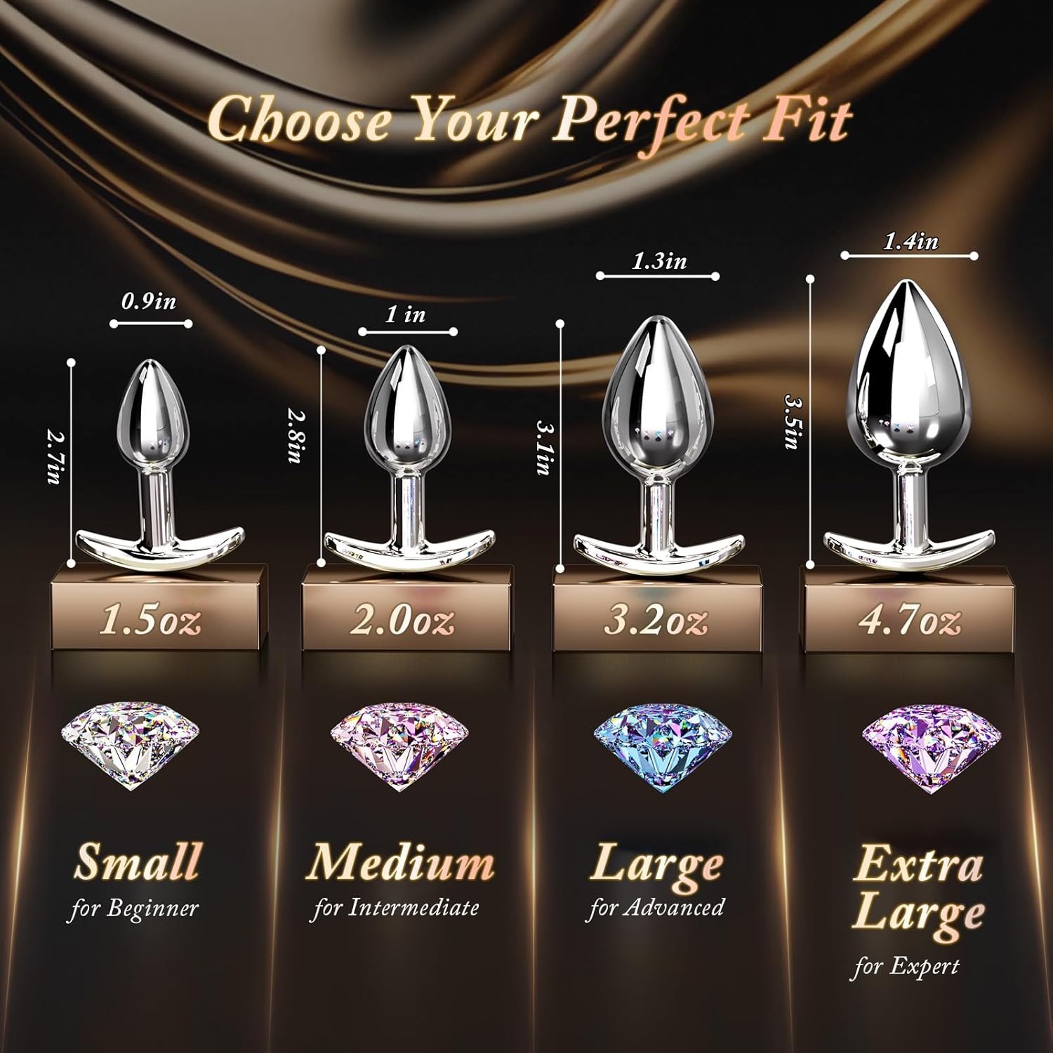 4PCS Beginner Anal Plug Set Crystal Base Stainless Steel Adult Unisex Blue