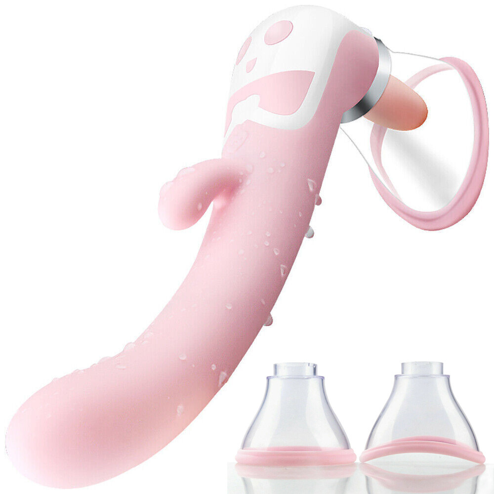 Vibrating Pussy Pump with Warming Tongue & G-Spot Rabbit Vibrator 12 Speed