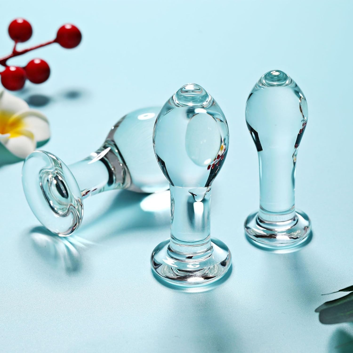 Glass Butt Plug Training Kit for Beginners, 3 Pcs Crystal Anal Plug Set Clear Bu