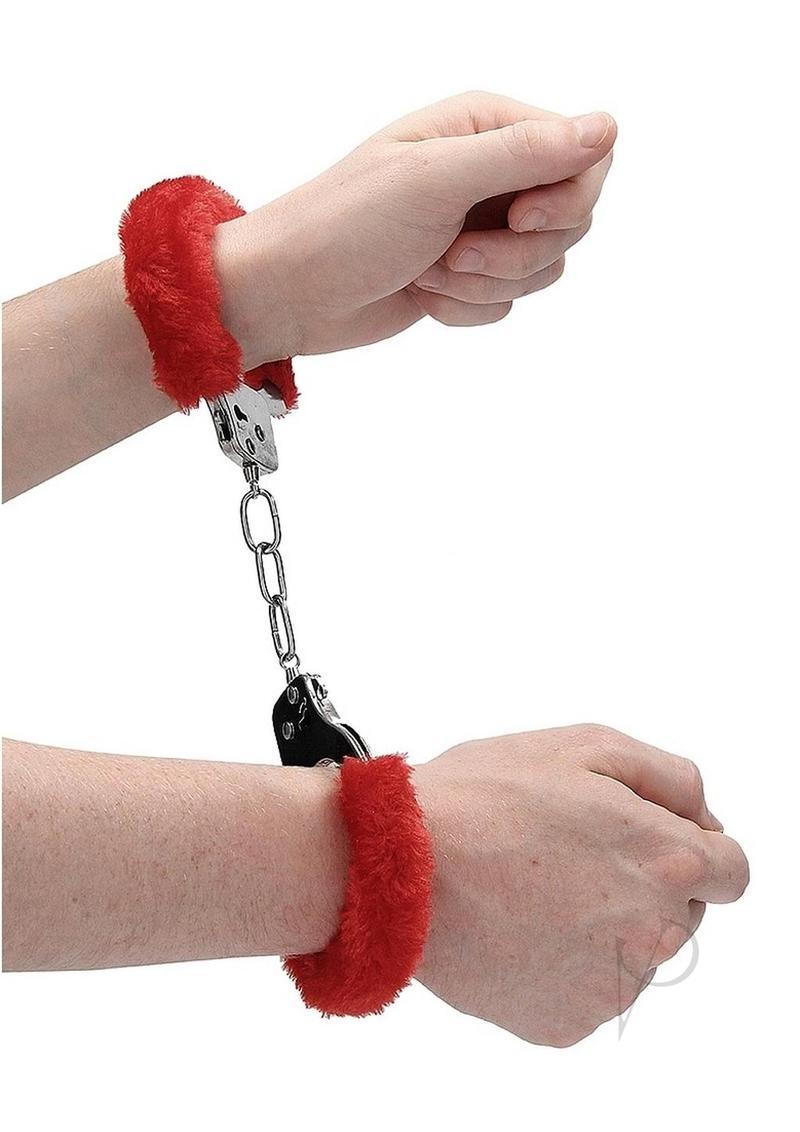 Ouch Pleasure Handcuffs Furry Red