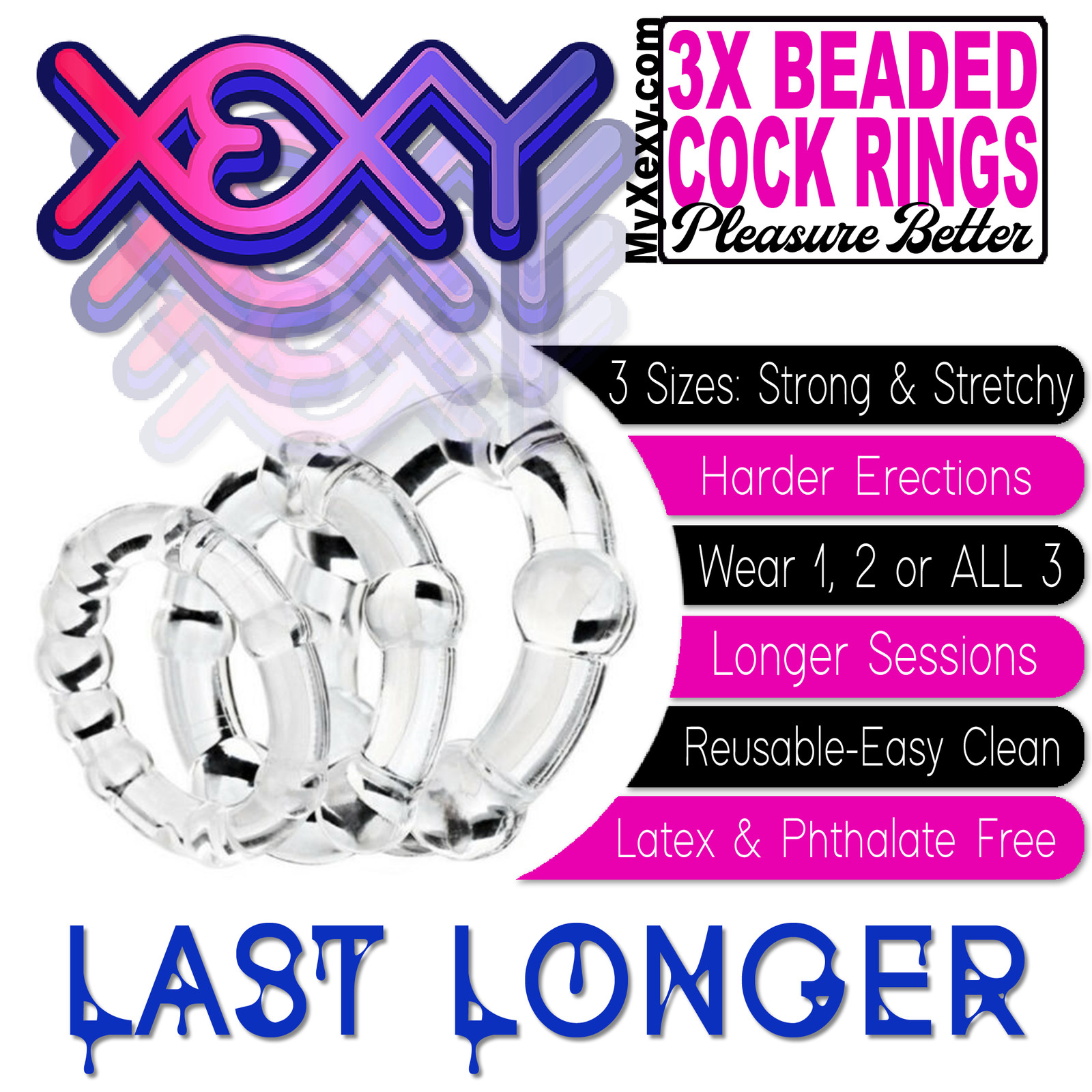 Beaded Cock Rings (3-Pack) Penis Dick Ring Enlarger ED Xexy Adult Sex Toys