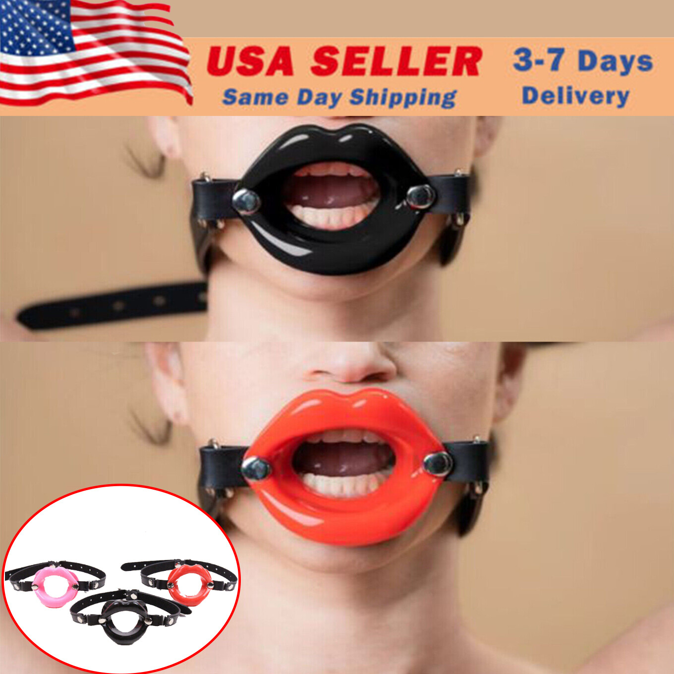 Lips Open Mouth Plug Ball Oral Fixation Gag Dilator Adjustable Belt Restraint