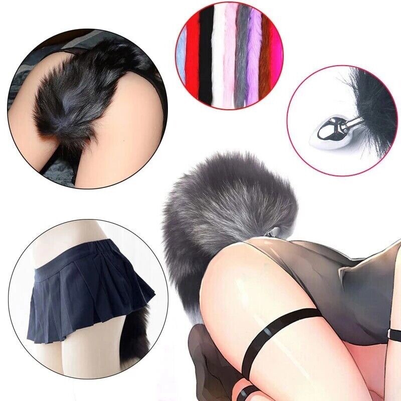 fox tail with metal anal butt plug furry bronie cosplay BDSM