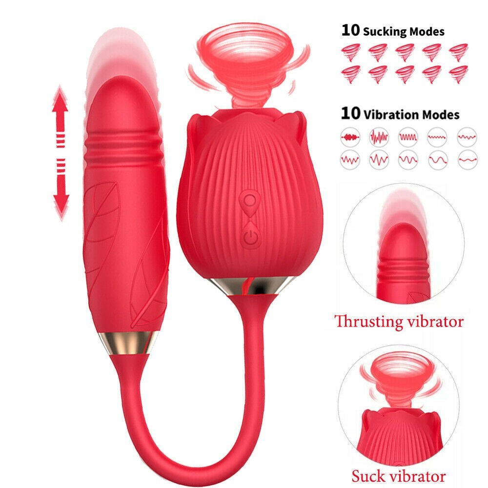 Oral Sucking Rose Vibrator Clit G-spot Telescopic Dildo Bullet Sex Toy for Women