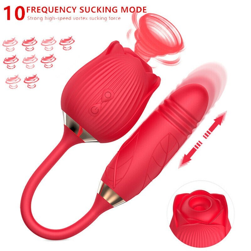 Oral Sucking Rose Vibrator Clit G-spot Telescopic Dildo Bullet Sex Toy for Women