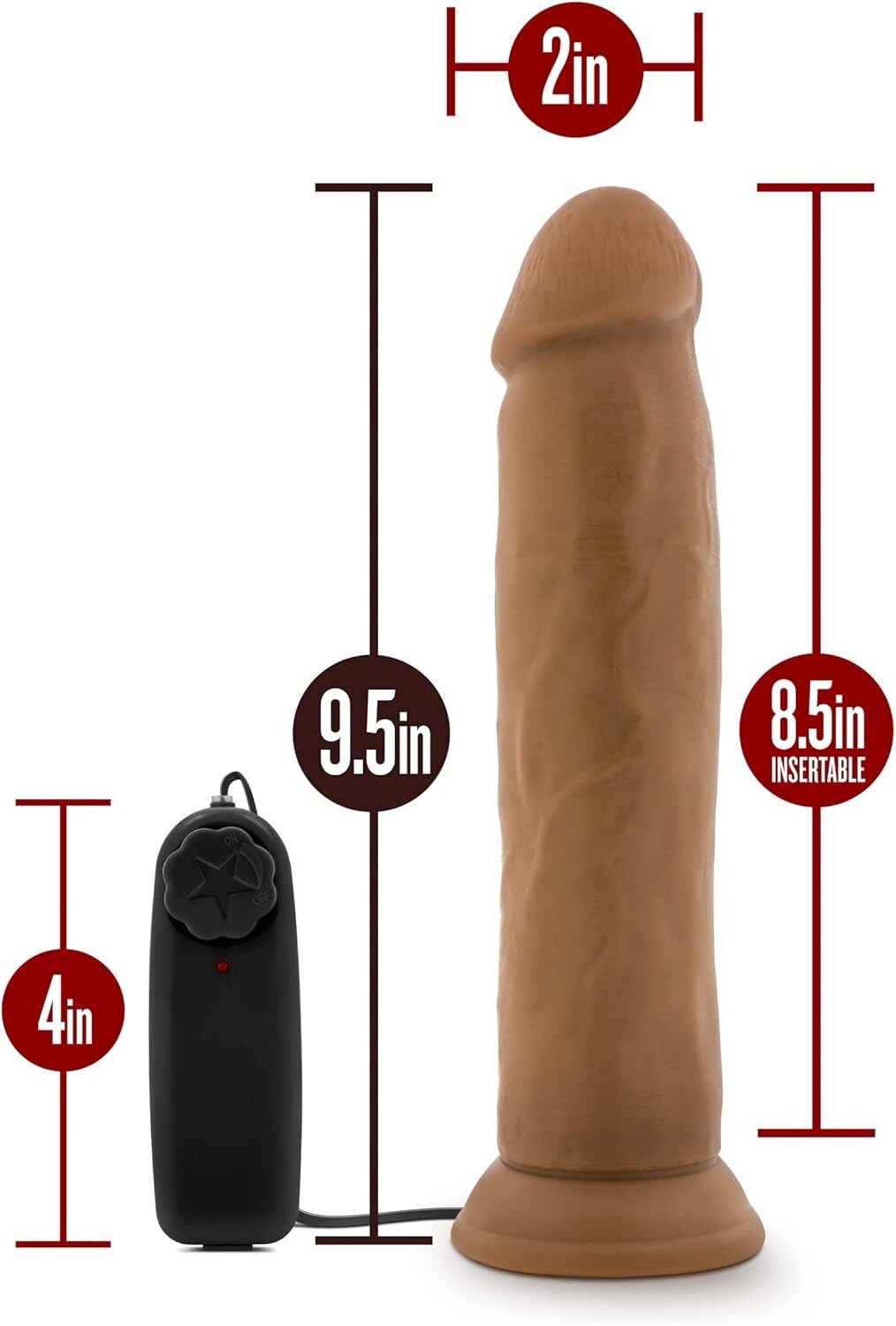 Eden 9″ Realistic Vibrating 2″ Thick Dildo Cock with Suction Cup Adult Sex Toy