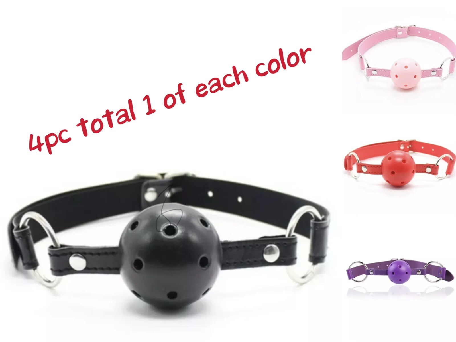 7pc leather Ball Gag Mouth Restraint Adjustable Strap Breathable BDSM Adult Toy-