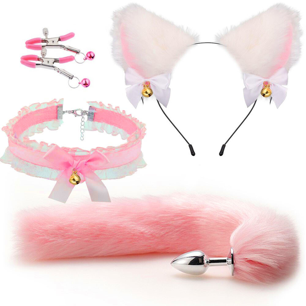 Fake Fox Tail and Ears with Metal Anal Butt Plug Romantic Game Fun Role-Playing