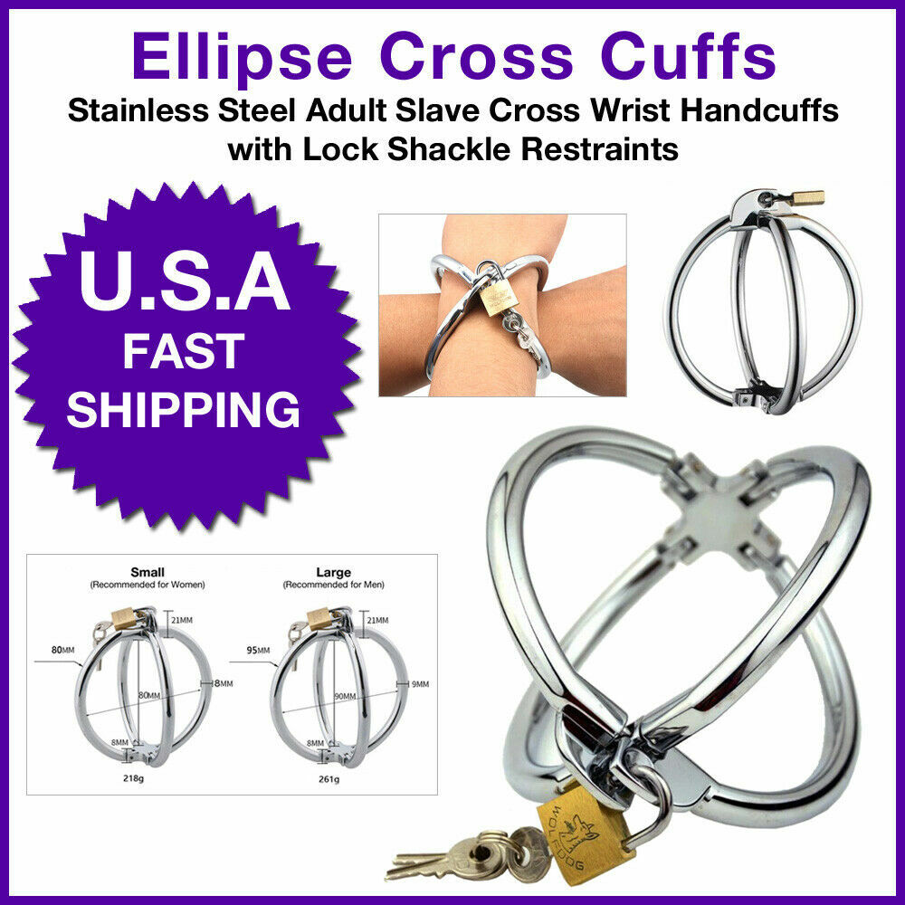 Stainless Steel Adult Slave Cross Wrist Handcuffs With Lock Shackle Restraints