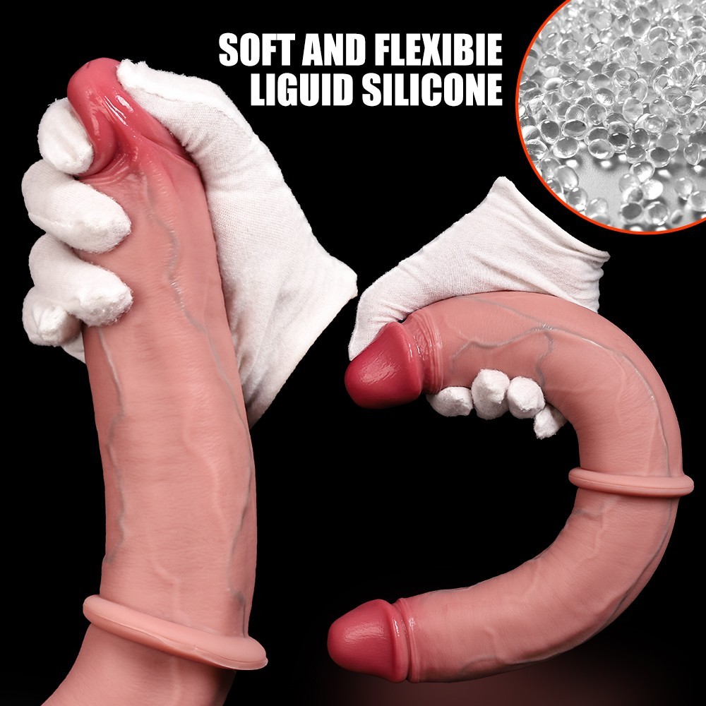 15″ Double Head Liquid Silicone Realistic Dildo Suction Cup Anal Vagina Sex Toys