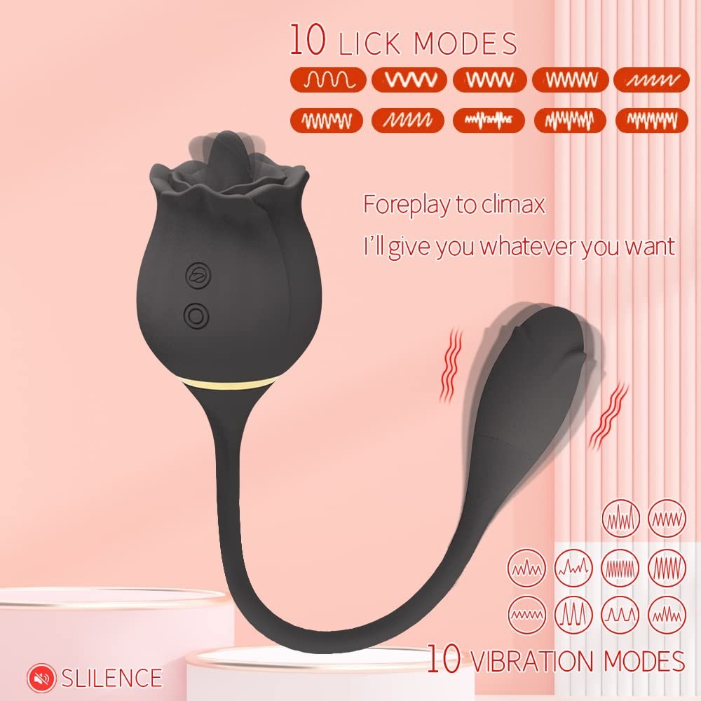 Rose Vibrator G-Spot Tongue Licking Vibrating Egg Dildo Stimulator for Women