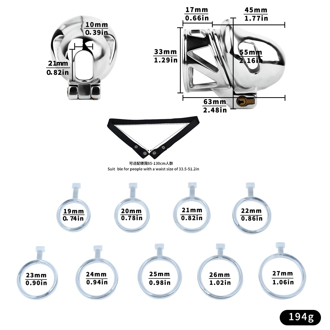 Stainless Steel Male Chastity Cage Penis Lock Device with Glans Ring Cock Cage