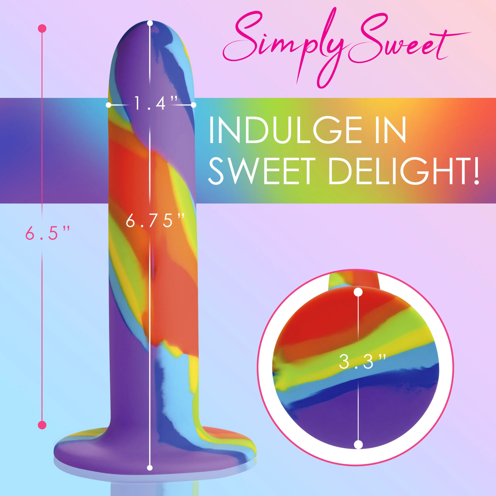 Flexible Rainbow Silicone Dildo Harness Compatible Suction Cup Base Sex Toy