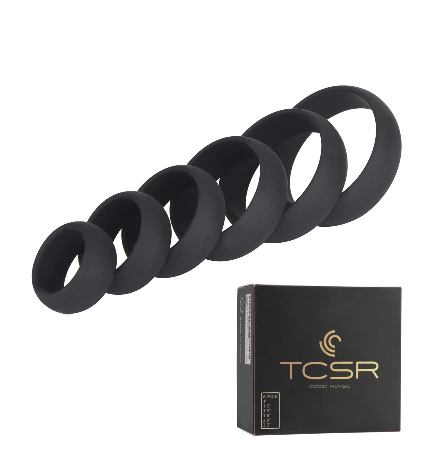 TCSR 6 Different Size Cock Rings – Medical Grade 6 Piece Assortment, Black