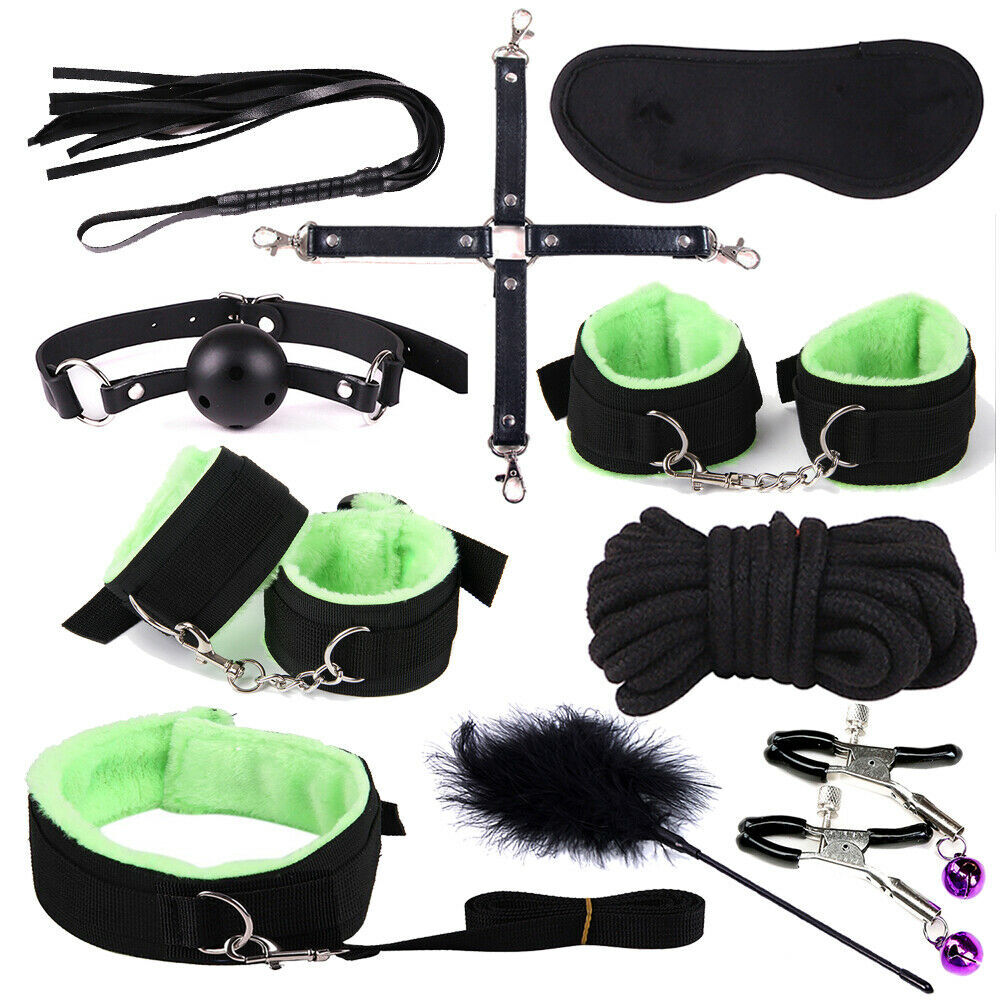 BDSM 10PC Bondage SM Kit Bed Restraint Set Love Handcuffs soft Multicolor