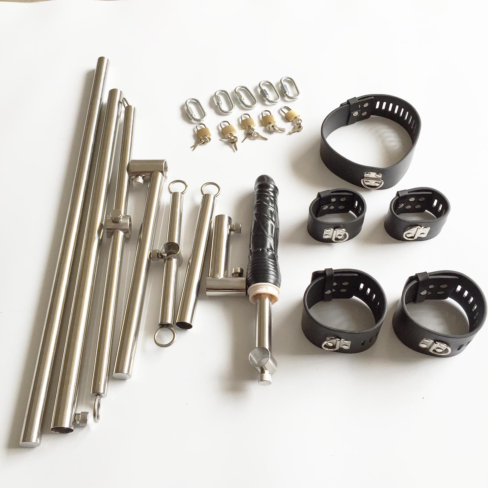 Fixation Steel Pipe Bondage Hand Ankle Collar Cuffs Dildo Body Torture Rack