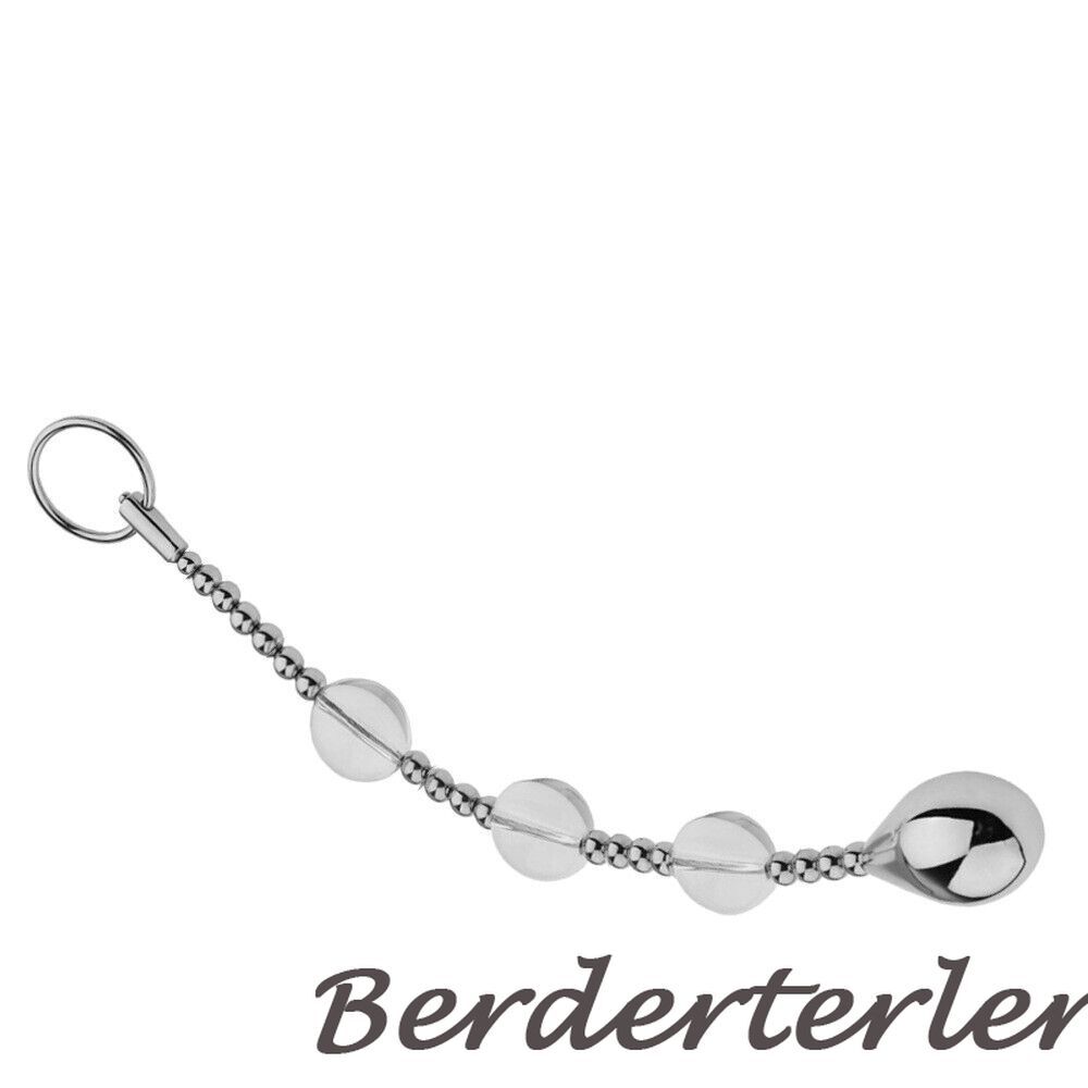 Unisex Large Metal and Glass Beads Anal Chain Plug Play Pull Ring Ball Men Women