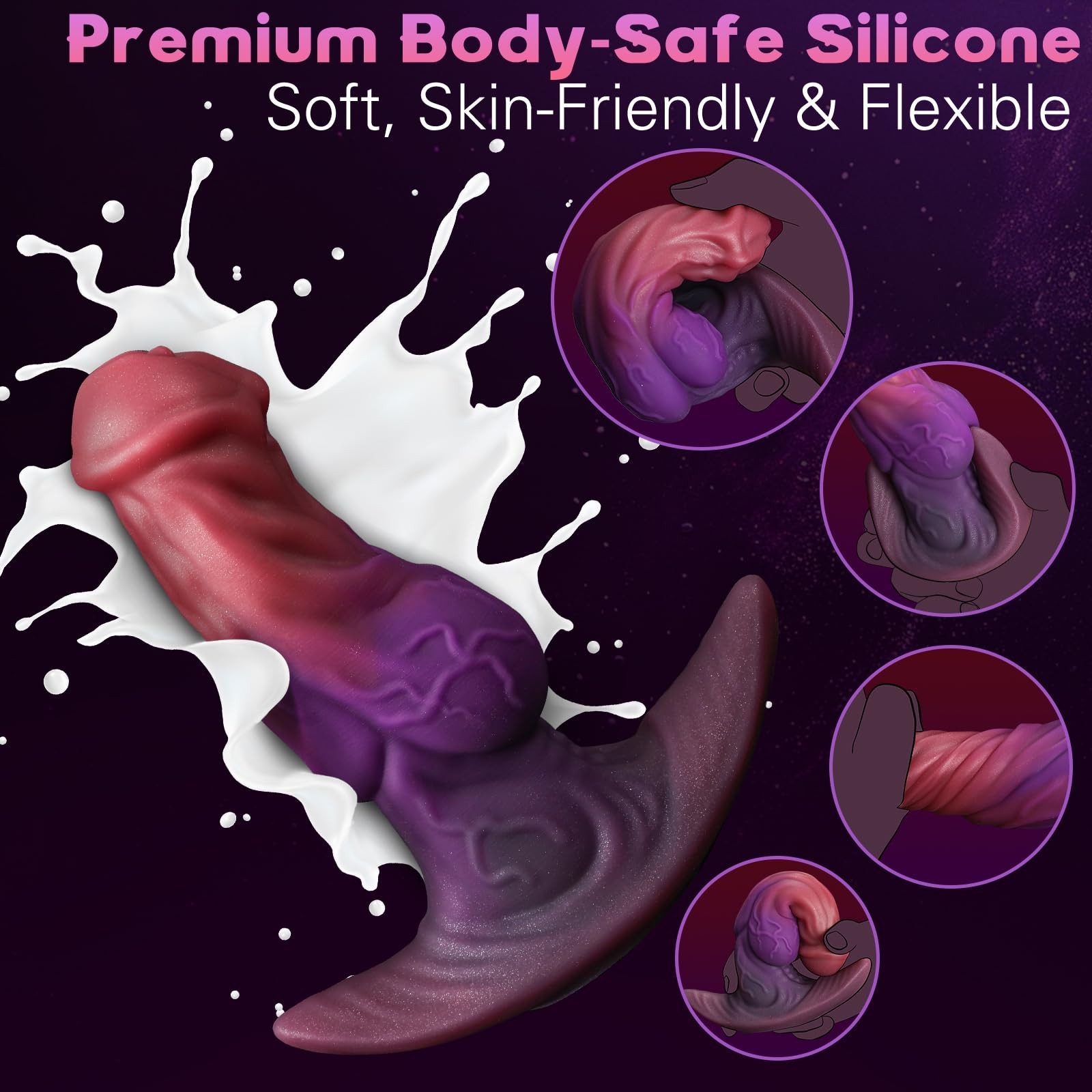 7.28” XL Monster Dildo Butt Plug, Large Silicone Knot Fantasy Dildo with Cur…