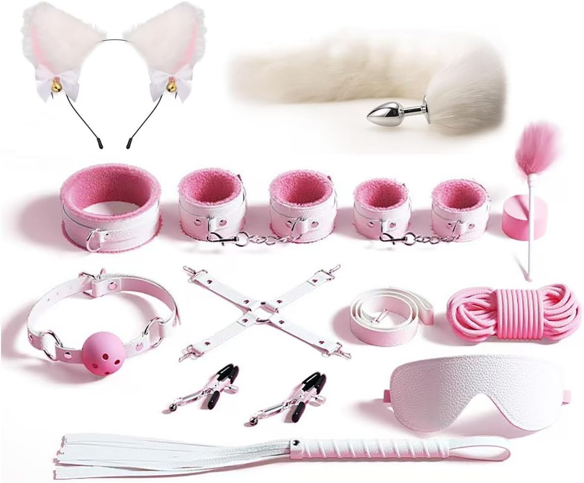 Beginner Friendly Bondage Set 12 Pieces Fur and Leather with Privacy Packaging