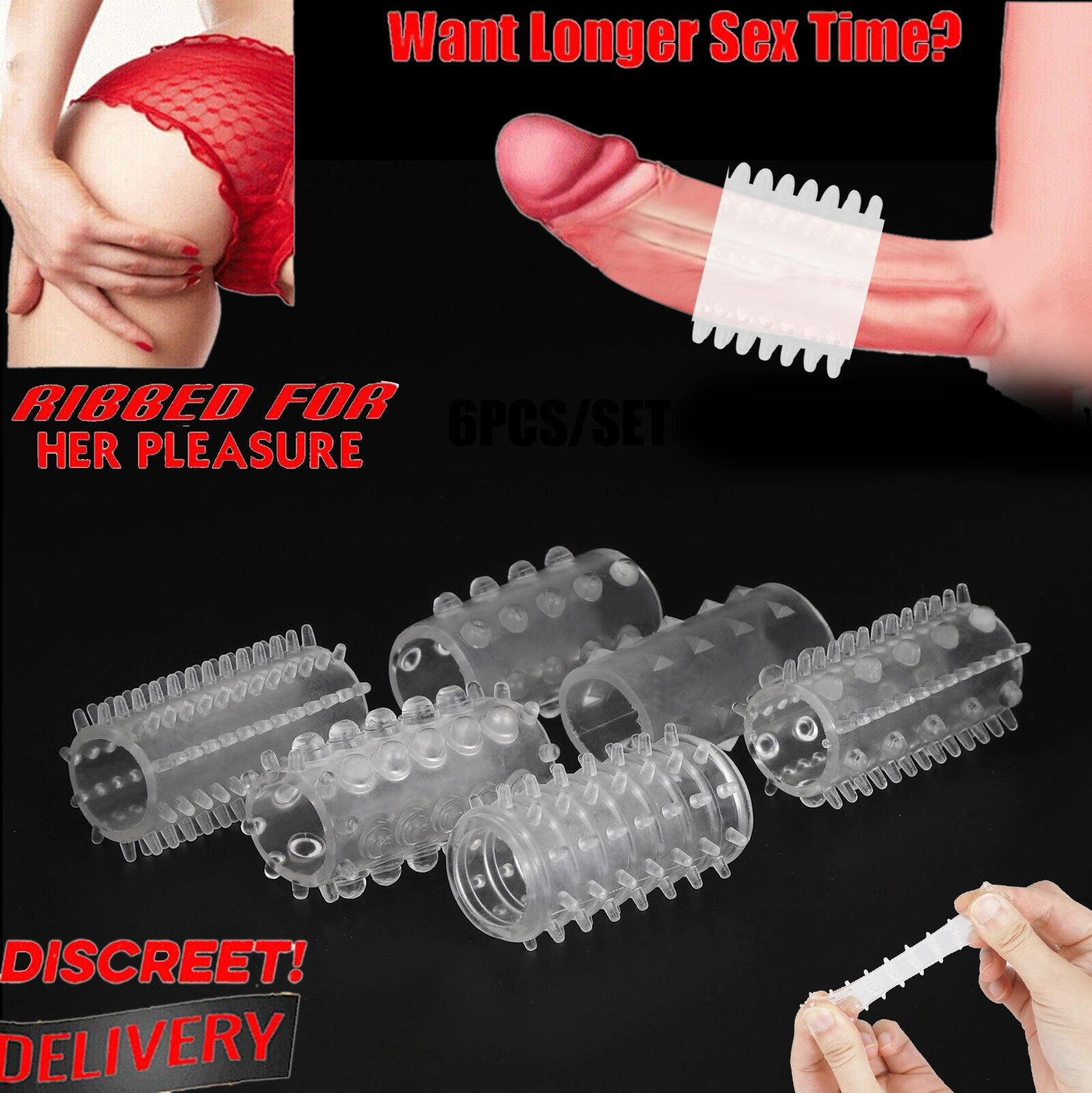 6pcs Set Male Sex Toys Penis Sleeve Condom Girth Enhancer-Wider Dick For-Couple