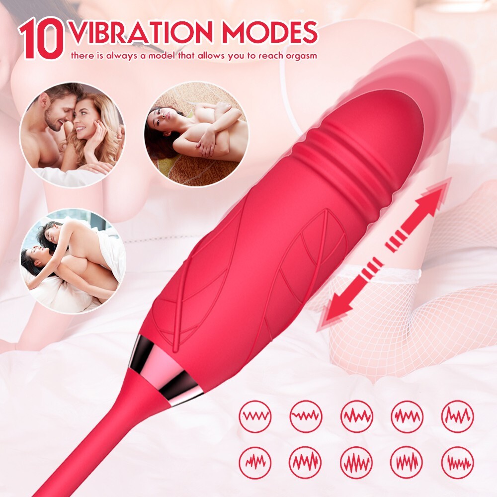 Oral Sucking Rose Vibrator Clit G-spot Telescopic Dildo Bullet Sex Toy for Women