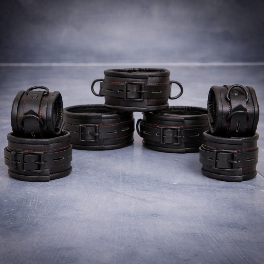 Real Cow Leather BDSM Restraint Set – Wrist, Ankle & Thigh Cuffs + Collar 7 Pcs