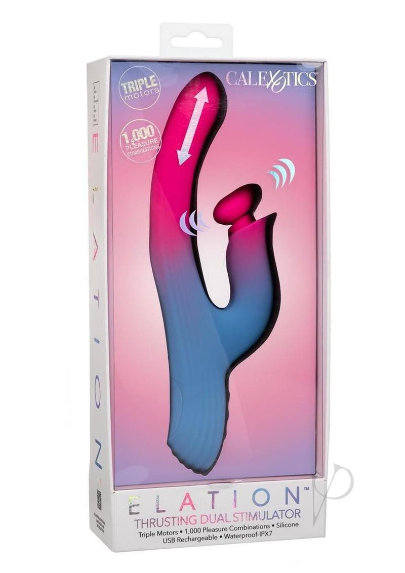 Elation Thrusting Rechargeable Silicone Dual Stimulator – Multicolor