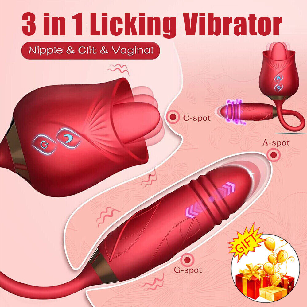 For Rose Clit-G-spot Vibrator Oral Sucking Thrusting Dildo Bullet Sex Toy Women