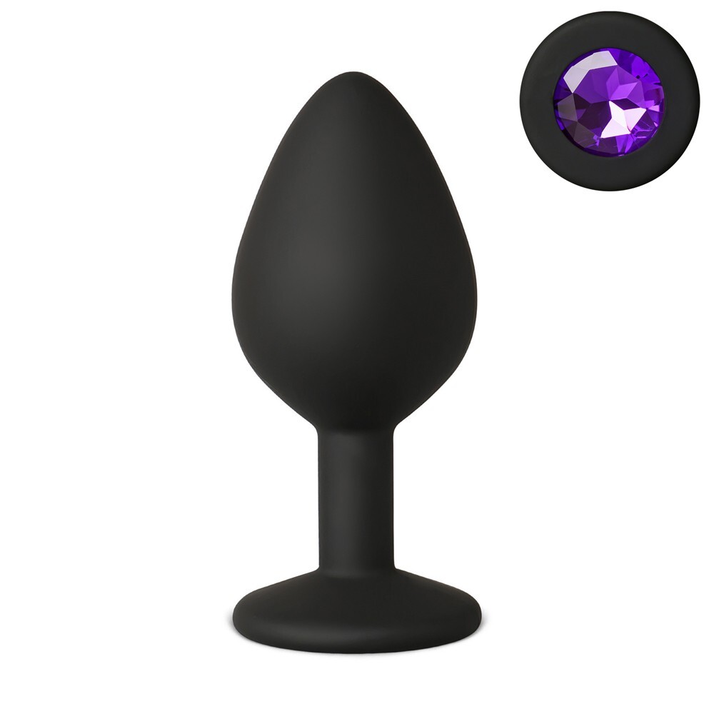 3.1 Inch Medium Black Silicone Anal Plug with Purple Gem