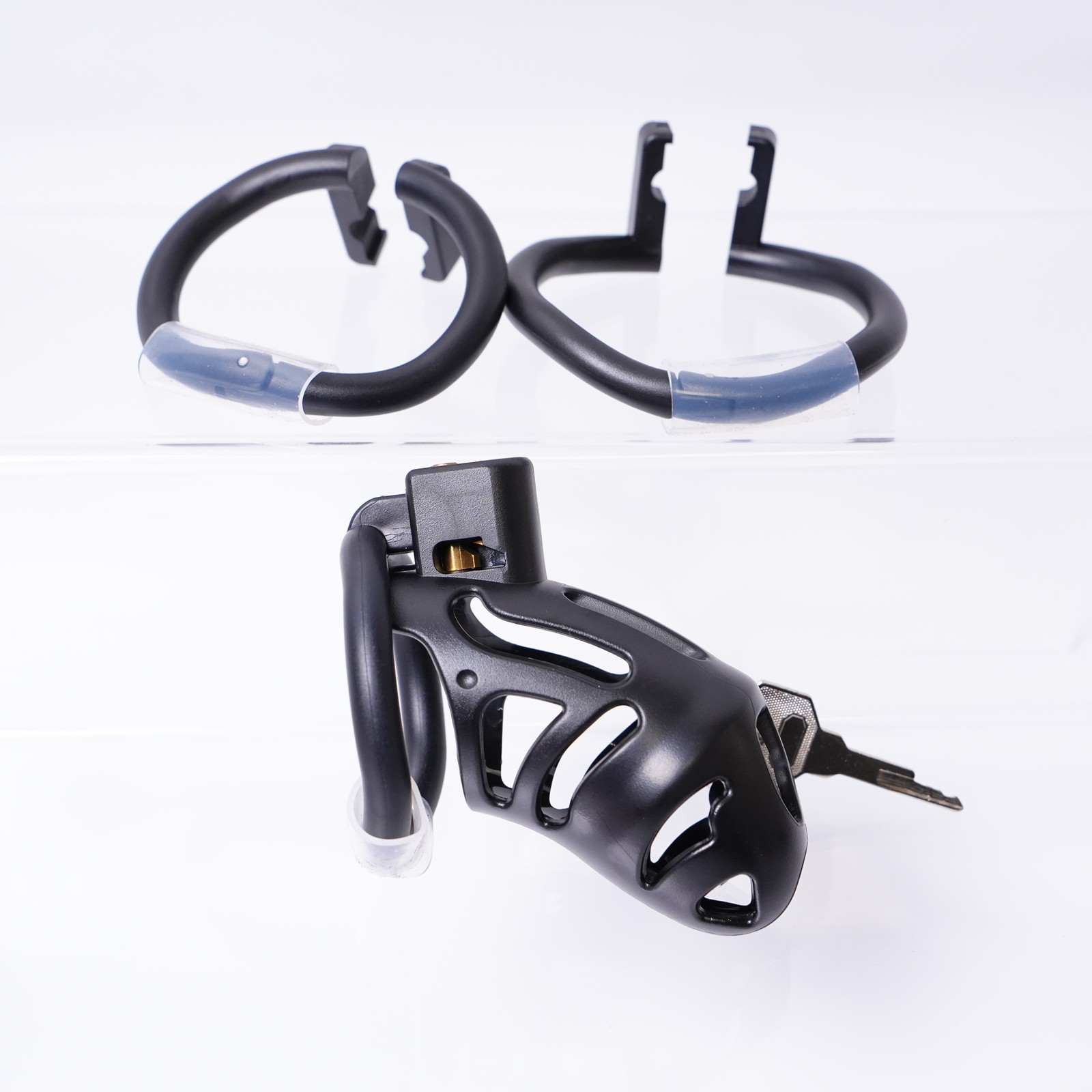Plastic Chastity Cage Lockable 3-Rings+Elastic Chastity Belt Antioff Set Bondage