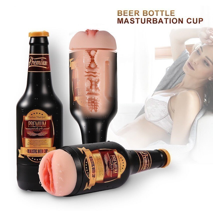 Realistic Beer Bottle Pocket Pussy Cup Male Masturbator Insert Stroker Vagina