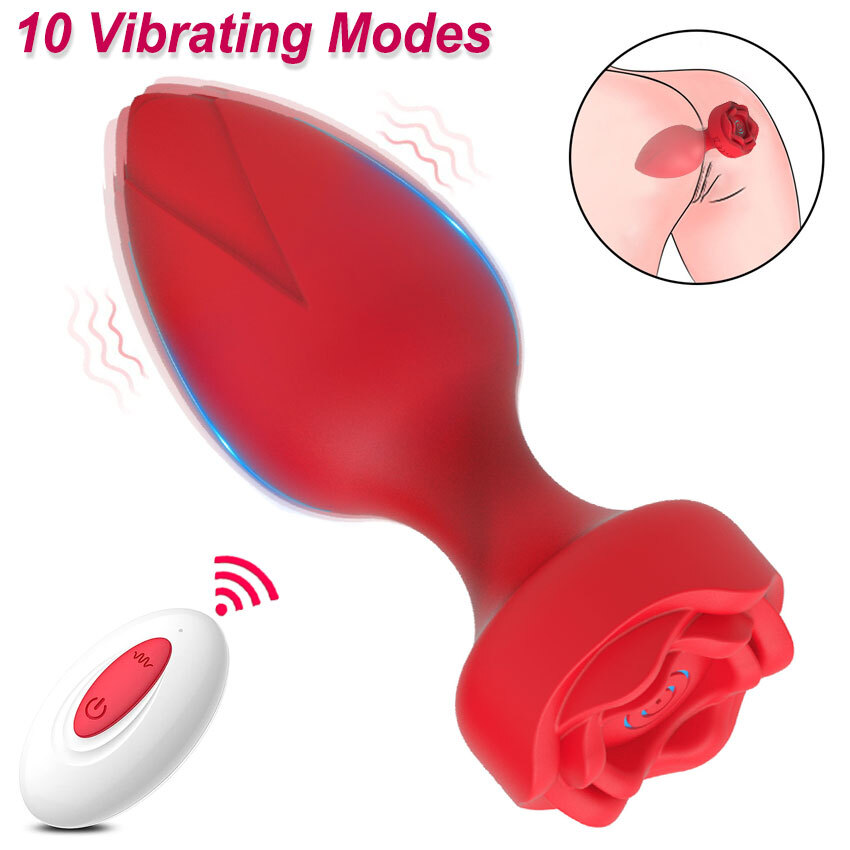 Rose Anal Plug Vibrator Butt Plug Massager Adult Sex Toys for Women Men Couples