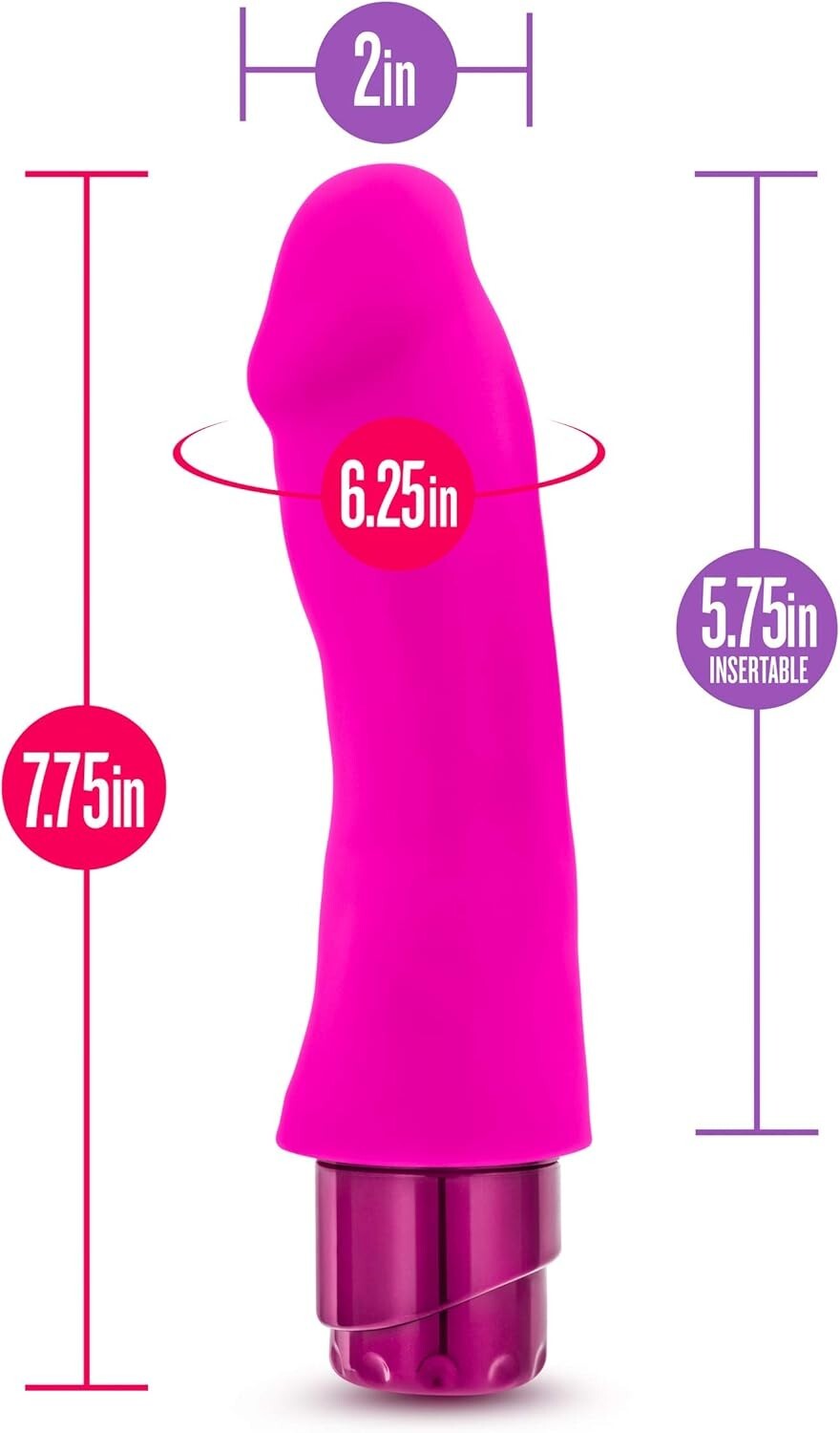 Eden 7.75″ Satin Smooth Platinum Cured Liquid Silicone Vibrator Dildo Cock Toy