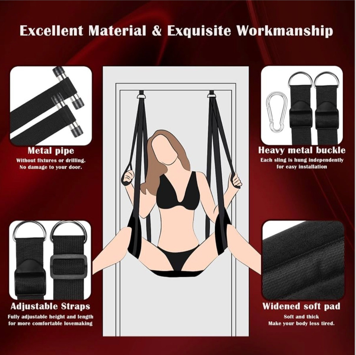 360°Rotating Sex Swing, Adjustable Ceiling & Door Mount, Padded Seat for Couples