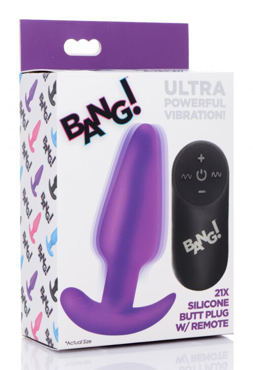 Bang! 21X Silicone Butt Plug w Remote Purple – Vibrating Anal Plug