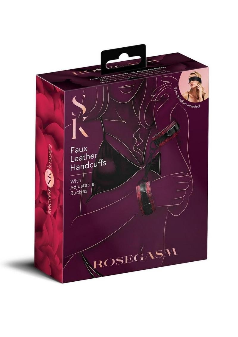 Secret Kisses Rosegasm Buckle Cuffs with Satin Blindfold – Red/Black
