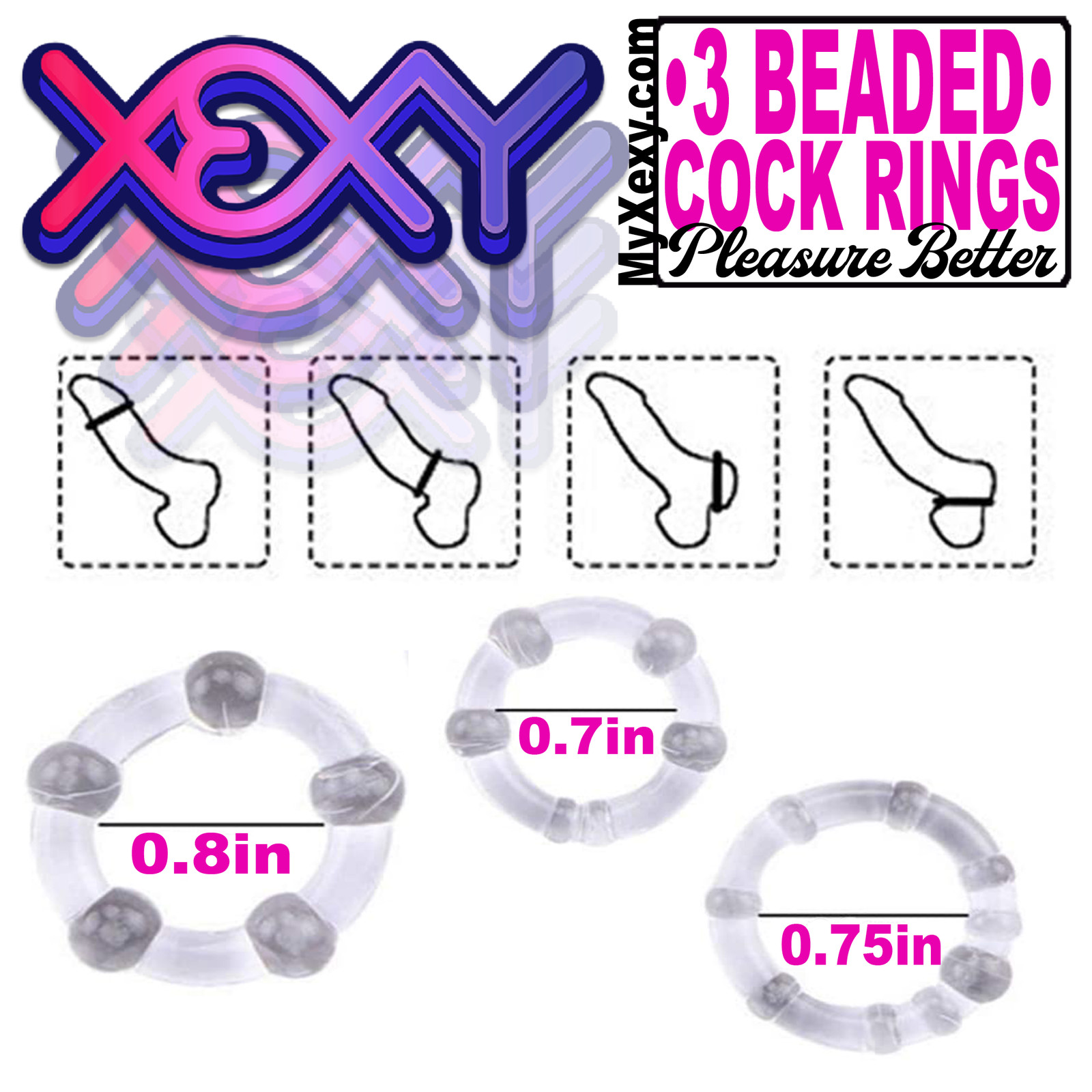 Beaded Cock Rings (3-Pack) Penis Dick Ring Enlarger ED Xexy Adult Sex Toys