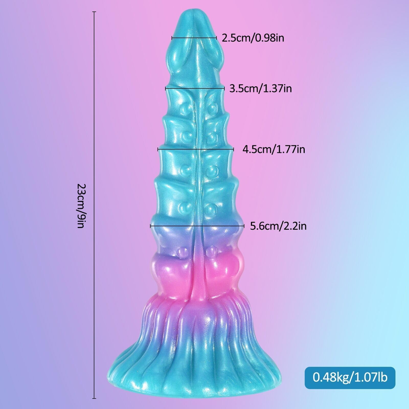 9in Big Fantasy Dildo,Blue Purple and Pink Gradient Dragon Monster Dildo with…