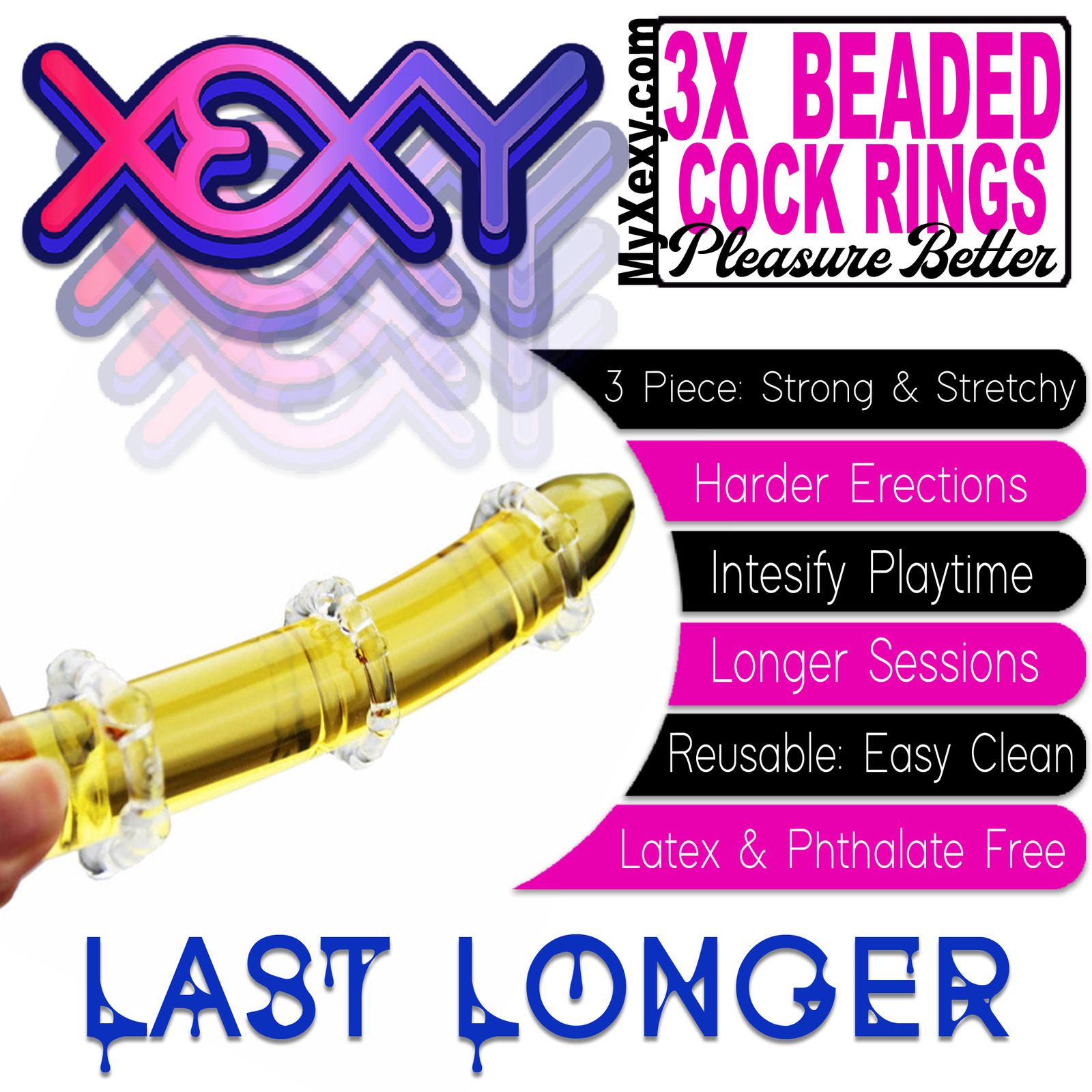 Beaded Cock Rings (3-Pack) Penis Dick Ring Enlarger ED Xexy Adult Sex Toys