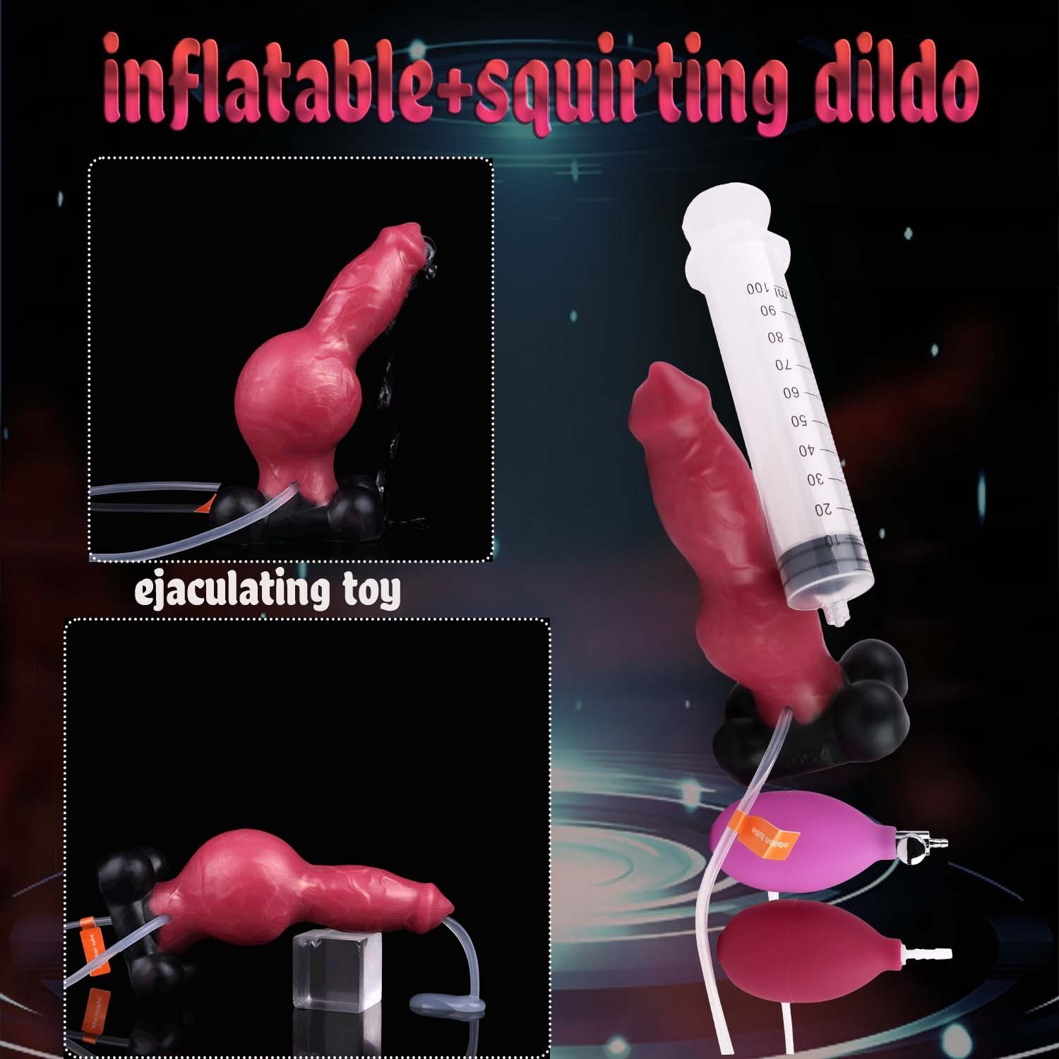 Inflatable Squirting Dildo Ejacultion Penis Large Knot Fantasy Anal Plug Sex Toy