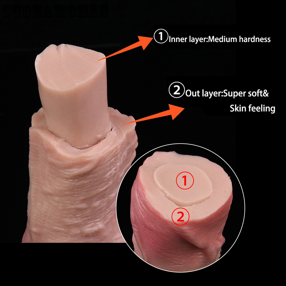 Double Layer Silicone Dildo with Hands-Free Suction Cup Realistic Dual Anal Plug