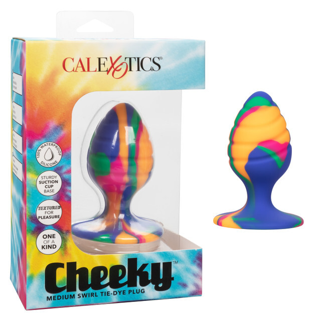 Cheeky Swirl Tie-Dye Silicone Anal butt plug Rounded Tapered Probe Multicolor